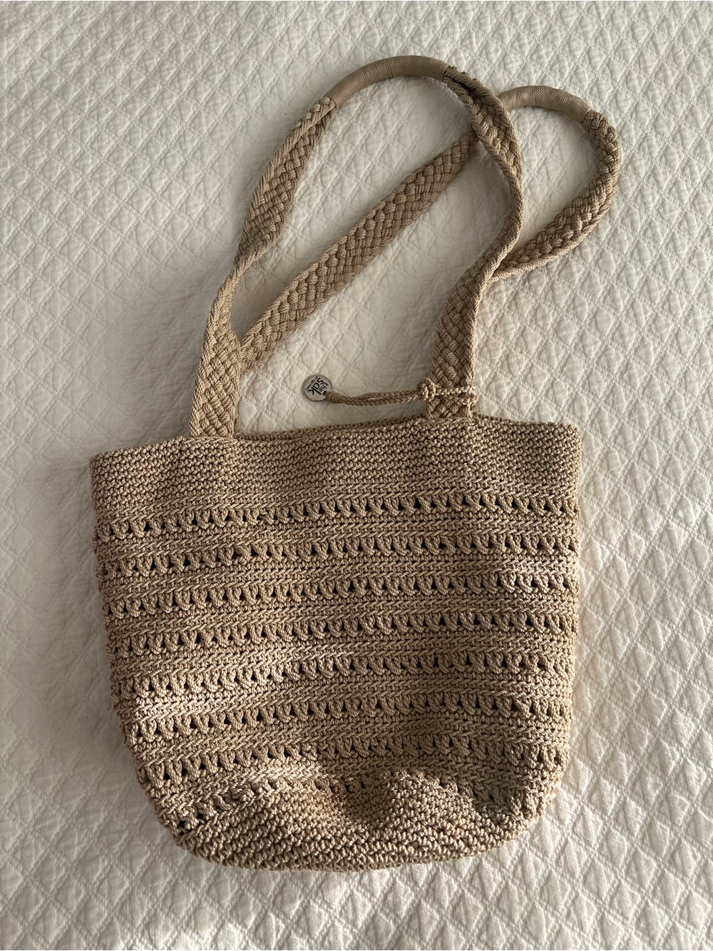 The Sak Handcrafted Woven Tote Bag in Natural Beige